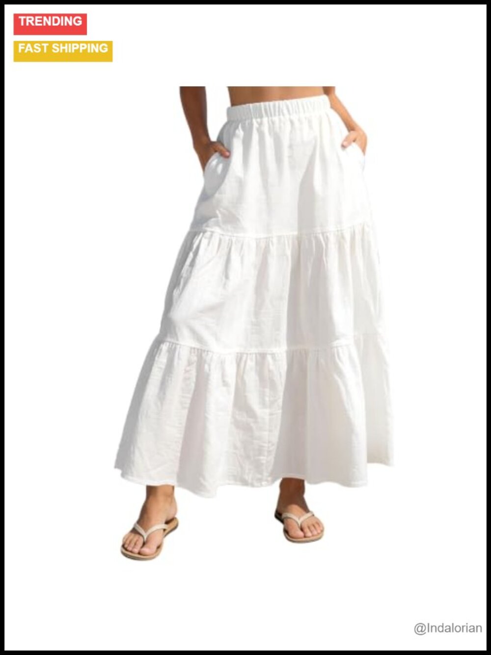 Womens Long Maxi Skirt High Waisted A-Line Boho Tiered Flowy Cotton Skirt with